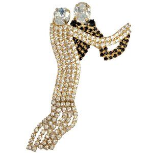 Gold-Tone Black & Clear Rhinestones Tango Dancer Ballroom Dancing Couple Brooch